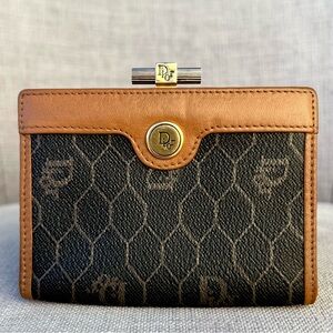 Christian Dior Honeycomb Canvas Coin Purse PVC Leather